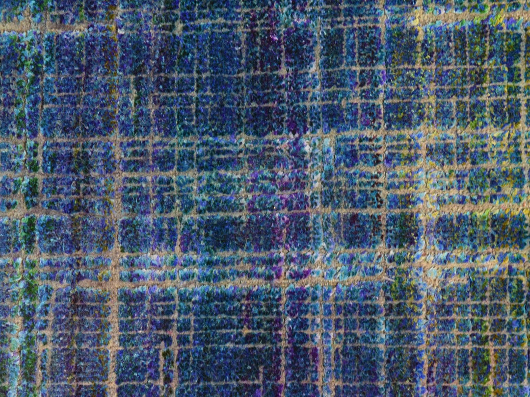 1'6" x 2'0" New Hand Knotted Blue Sari Silk Rectangle Oriental Rug - MOA10278444