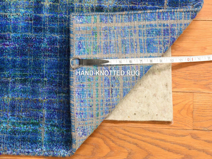 1'6" x 2'0" New Hand Knotted Blue Sari Silk Rectangle Oriental Rug - MOA10278444