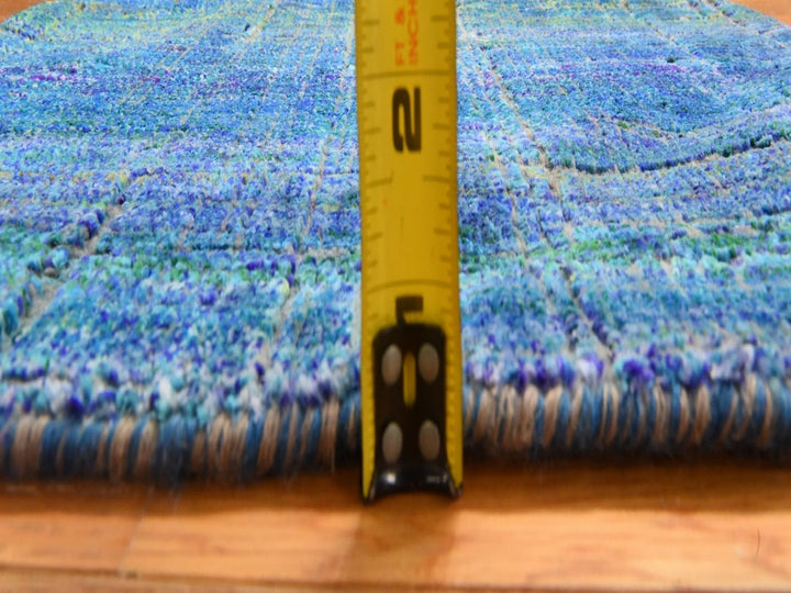 1'6" x 2'0" New Hand Knotted Blue Sari Silk Rectangle Oriental Rug - MOA10278444