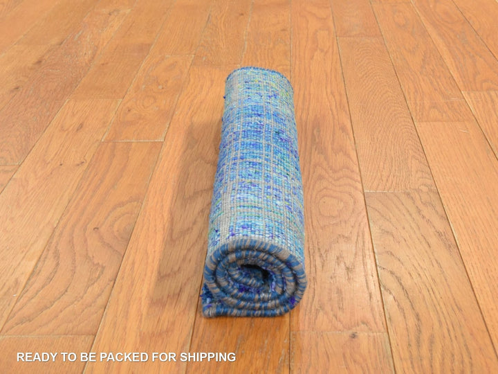 1'6" x 2'0" New Hand Knotted Blue Sari Silk Rectangle Oriental Rug - MOA10278444
