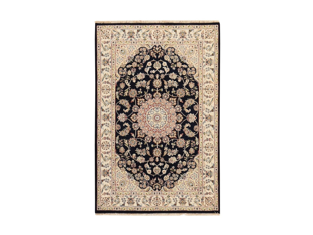 4'0" x 6'1" New Hand Knotted Blue Wool & Silk Rectangle Oriental Rug - MOA10278448