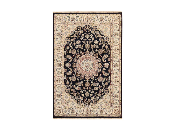 4'0" x 6'1" New Hand Knotted Blue Wool & Silk Rectangle Oriental Rug - MOA10278448