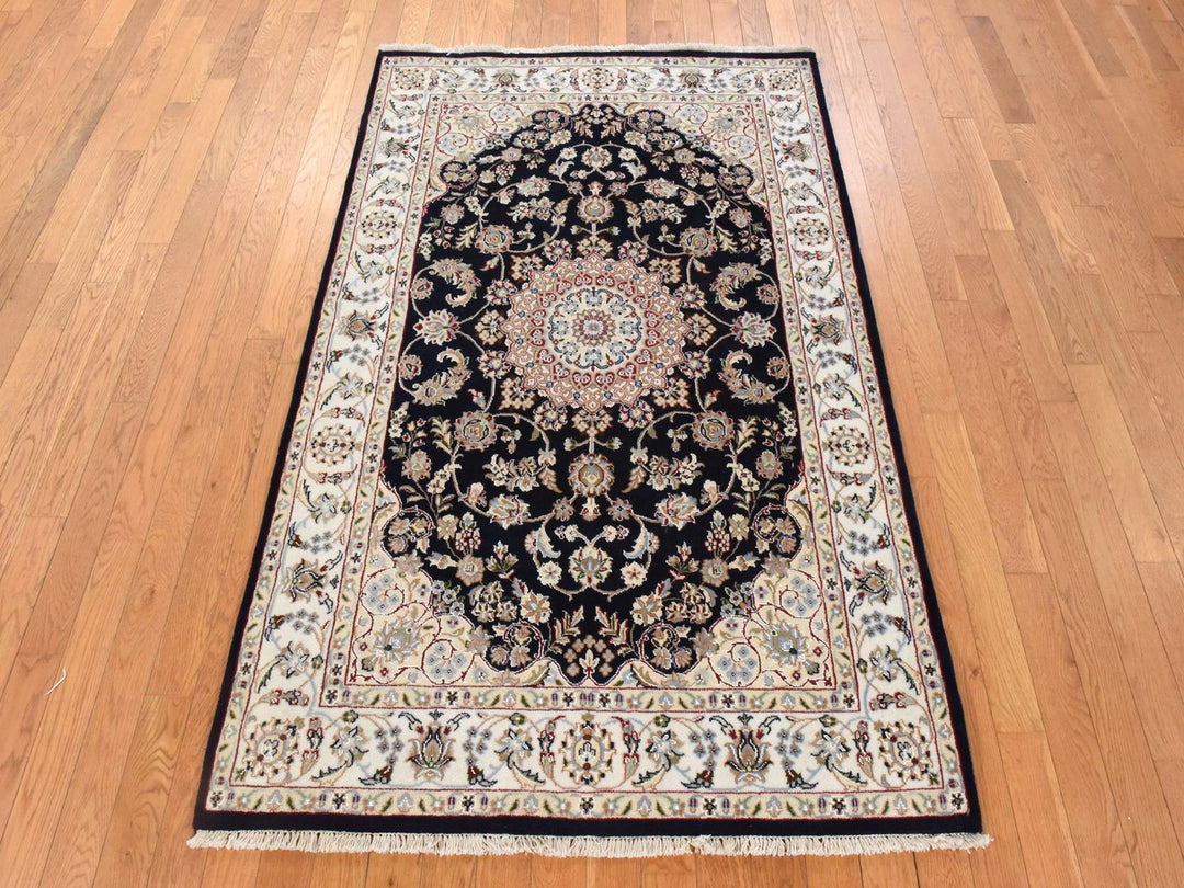 4'0" x 6'1" New Hand Knotted Blue Wool & Silk Rectangle Oriental Rug - MOA10278448