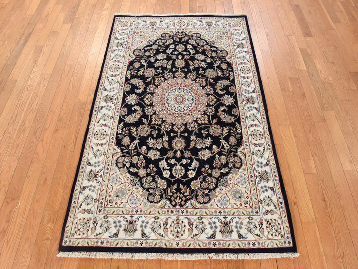 4'0" x 6'1" New Hand Knotted Blue Wool & Silk Rectangle Oriental Rug - MOA10278448