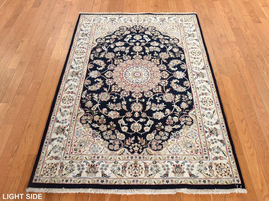 4'0" x 6'1" New Hand Knotted Blue Wool & Silk Rectangle Oriental Rug - MOA10278448