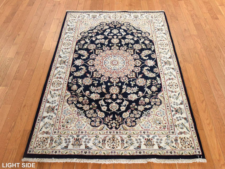 4'0" x 6'1" New Hand Knotted Blue Wool & Silk Rectangle Oriental Rug - MOA10278448