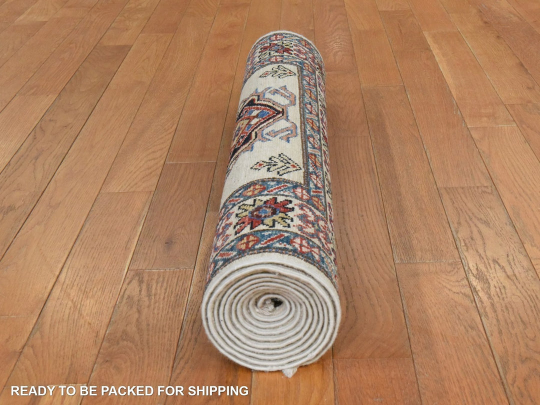 2'9" x 8'3" New Hand Knotted Ivory Wool Runner Oriental Rug - MOA10278449
