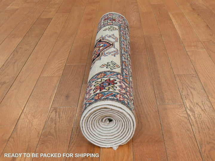 2'9" x 8'3" New Hand Knotted Ivory Wool Runner Oriental Rug - MOA10278449