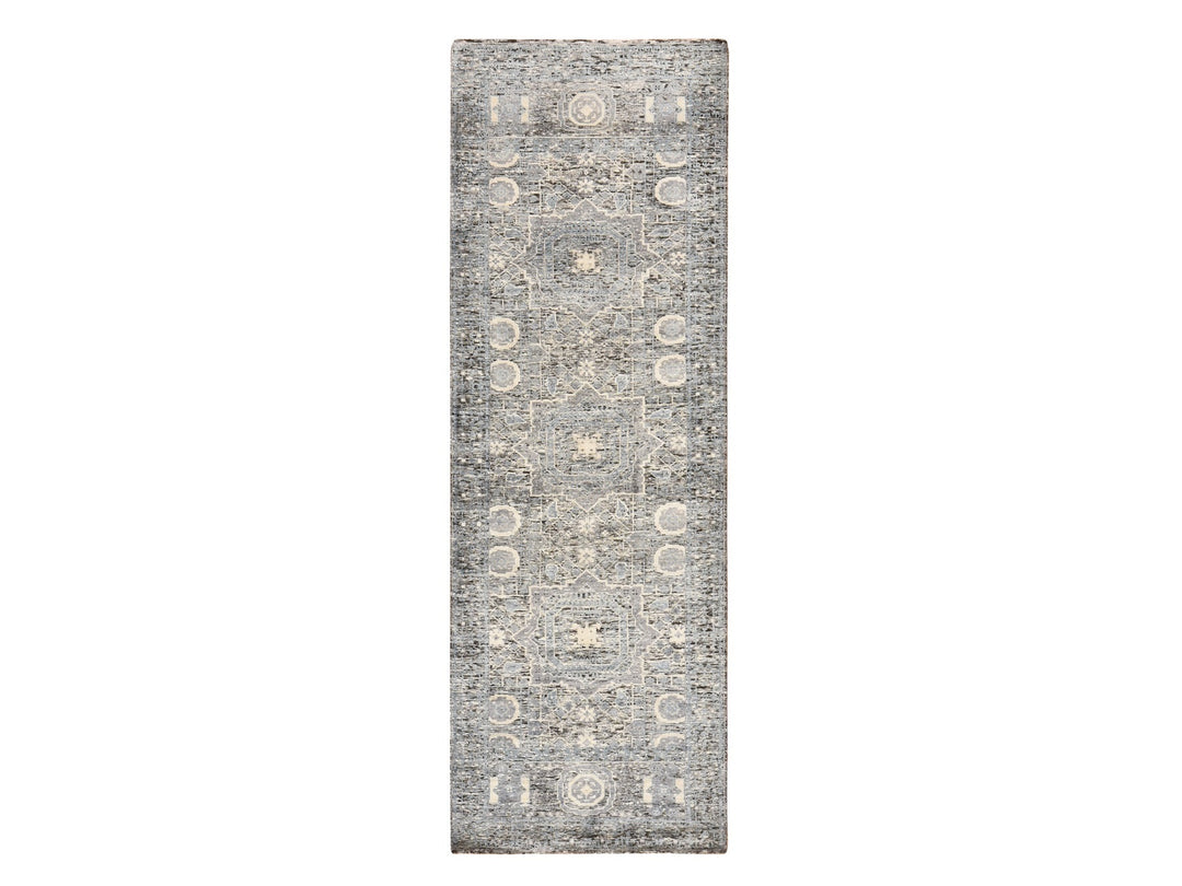 2'7" x 8'0" New Hand Knotted Blue Silk Runner Oriental Rug - MOA10278453