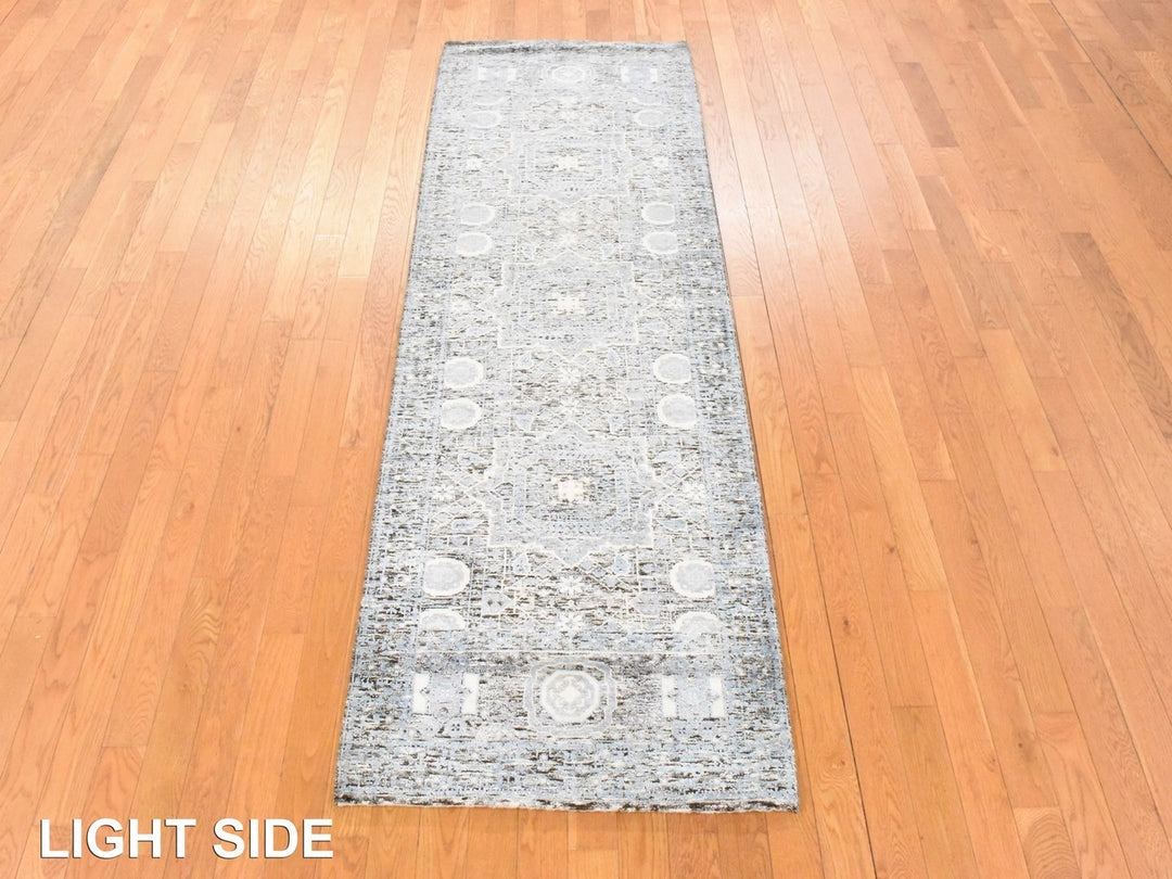 2'7" x 8'0" New Hand Knotted Blue Silk Runner Oriental Rug - MOA10278453