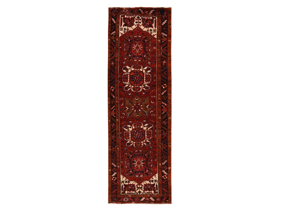 3'4" x 10'9" Vintage Hand Knotted Red Wool Runner Oriental Rug - MOA10278455