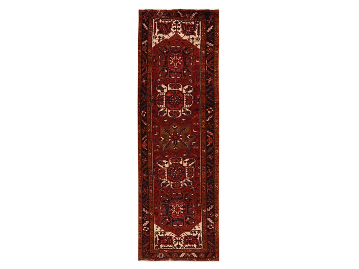 3'4" x 10'9" Vintage Hand Knotted Red Wool Runner Oriental Rug - MOA10278455