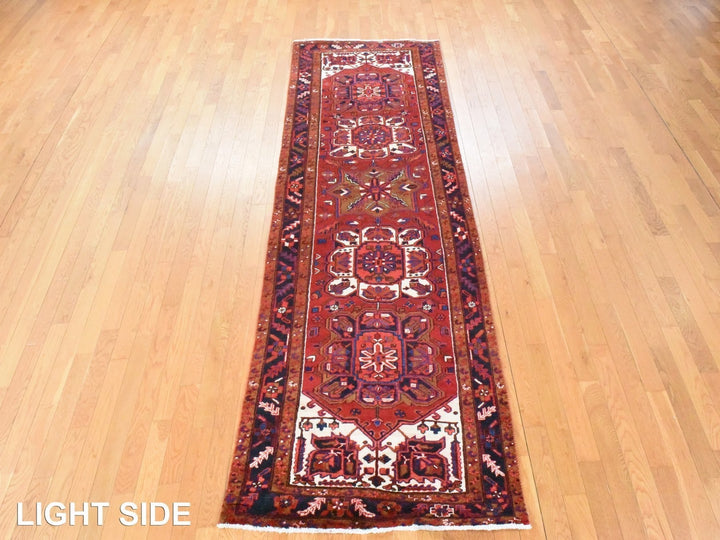3'4" x 10'9" Vintage Hand Knotted Red Wool Runner Oriental Rug - MOA10278455