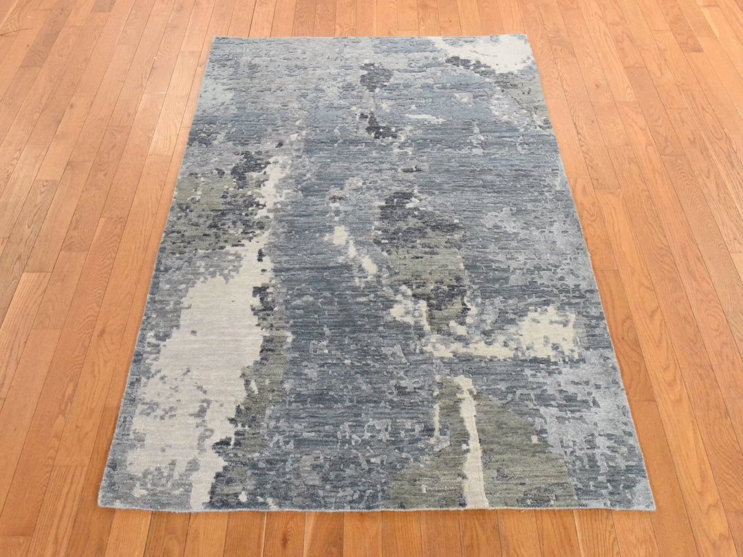4'0" x 6'0" New Hand Knotted Grey Wool Rectangle Oriental Rug - MOA10278459