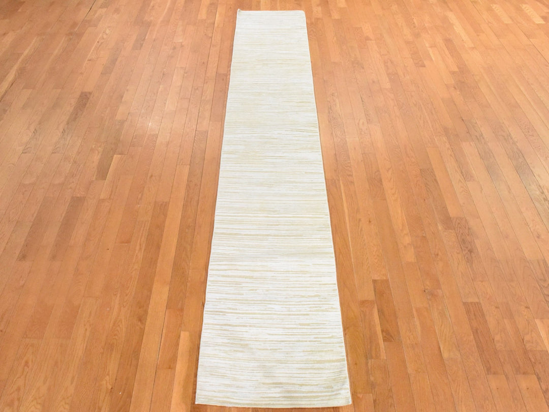 2'0" x 12'0" New Hand Knotted Ivory Wool Runner Oriental Rug - MOA10278460