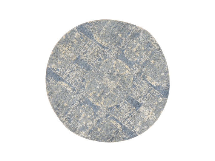 4'0" x 4'0" New Hand Knotted Blue Wool & Pure Silk Round Oriental Rug - MOA10278461