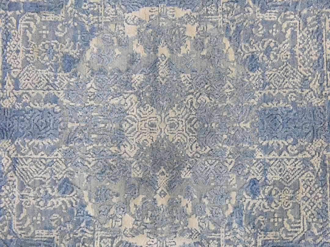 4'0" x 4'0" New Hand Knotted Blue Wool & Pure Silk Round Oriental Rug - MOA10278461