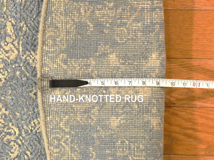 4'0" x 4'0" New Hand Knotted Blue Wool & Pure Silk Round Oriental Rug - MOA10278461