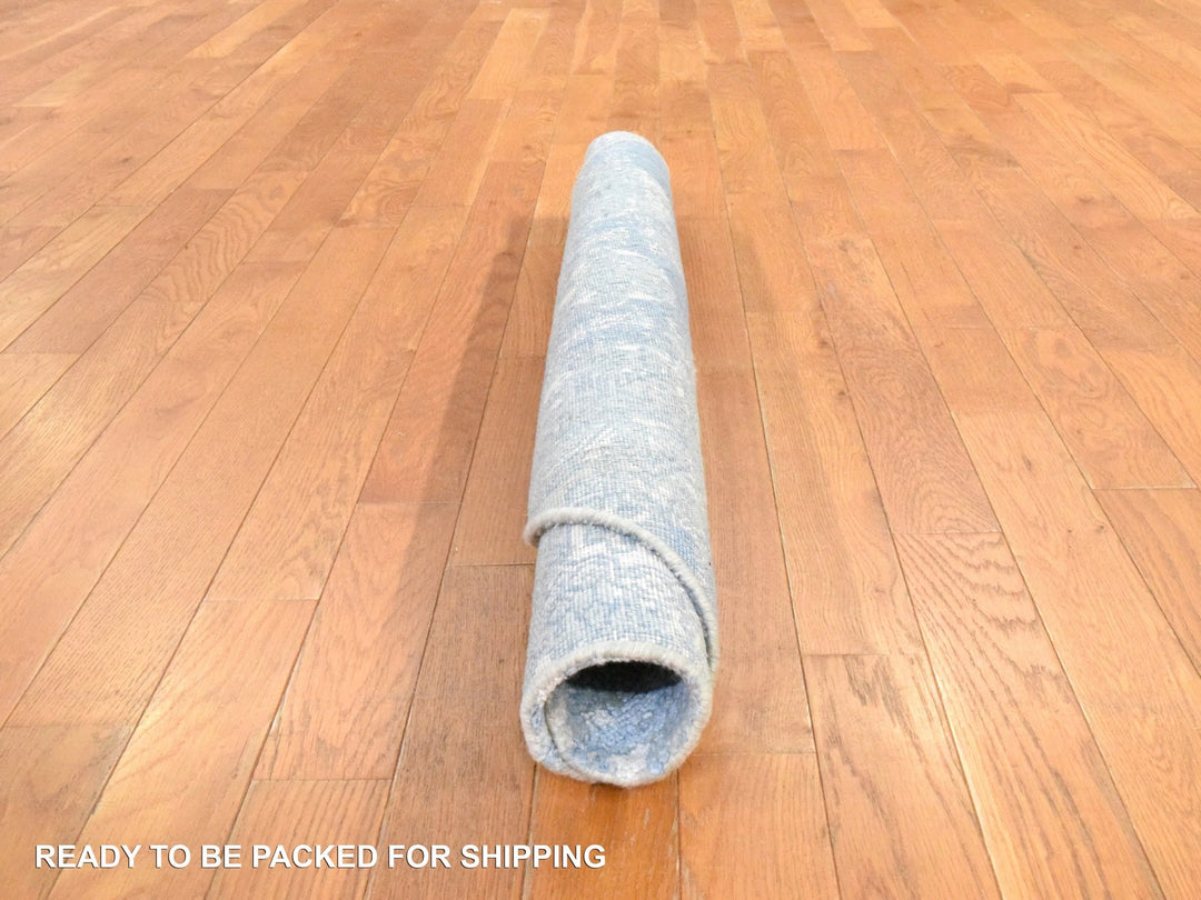 4'0" x 4'0" New Hand Knotted Blue Wool & Pure Silk Round Oriental Rug - MOA10278461