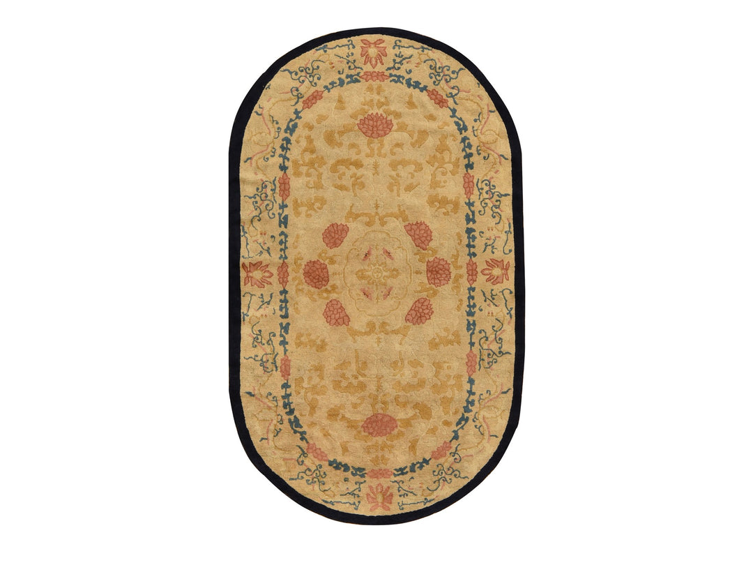 4'0" x 6'9" Vintage Hand Knotted Brown Wool Oval Oriental Rug - MOA10278462