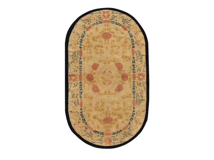 4'0" x 6'9" Vintage Hand Knotted Brown Wool Oval Oriental Rug - MOA10278462
