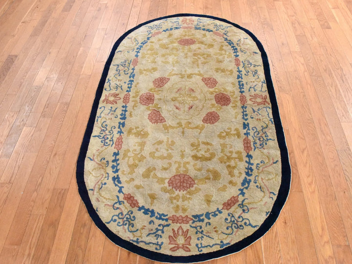 4'0" x 6'9" Vintage Hand Knotted Brown Wool Oval Oriental Rug - MOA10278462