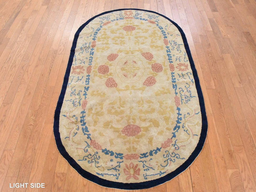 4'0" x 6'9" Vintage Hand Knotted Brown Wool Oval Oriental Rug - MOA10278462