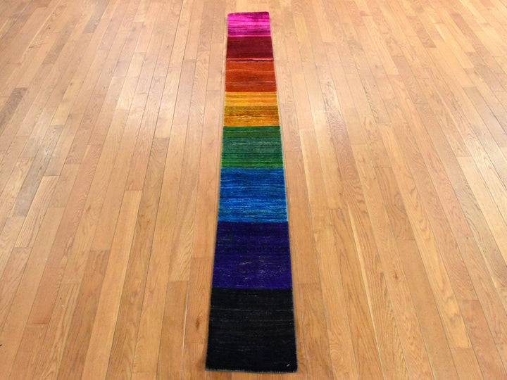 1'0" x 9'0" New Hand Knotted Multicolored Sari Silk Runner Oriental Rug - MOA10278463