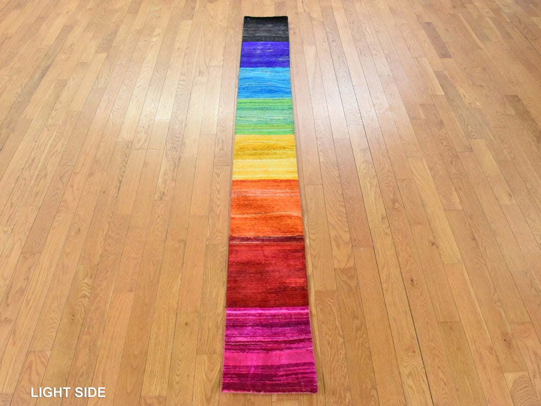 1'0" x 9'0" New Hand Knotted Multicolored Sari Silk Runner Oriental Rug - MOA10278463