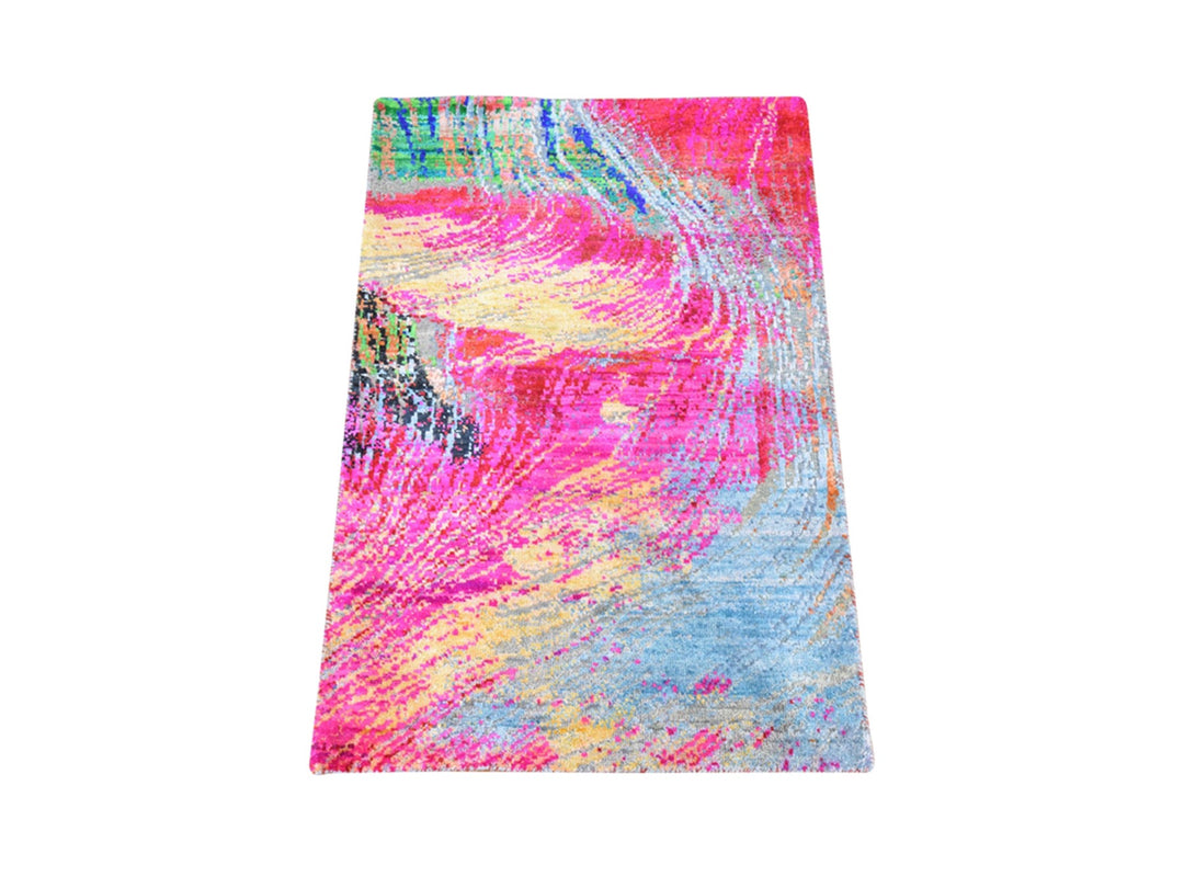 2'0" x 3'1" New Hand Knotted Pink Sari Silk Rectangle Oriental Rug - MOA10278470