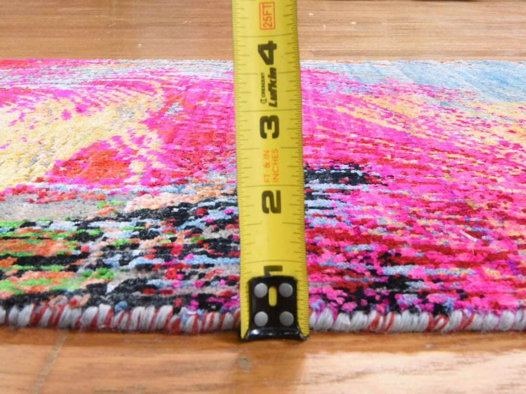 2'0" x 3'1" New Hand Knotted Pink Sari Silk Rectangle Oriental Rug - MOA10278470