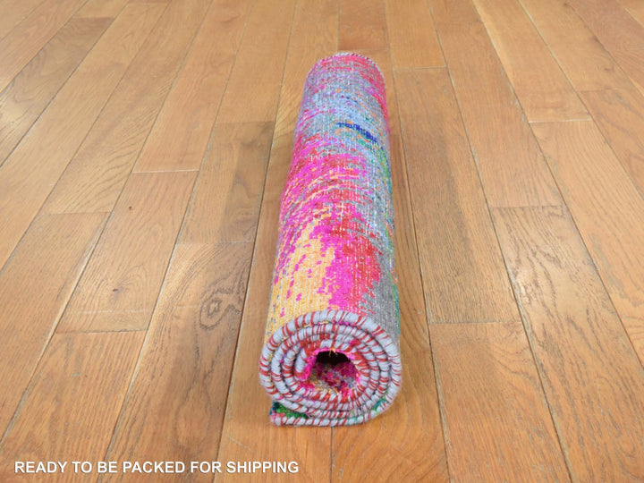 2'0" x 3'1" New Hand Knotted Pink Sari Silk Rectangle Oriental Rug - MOA10278470