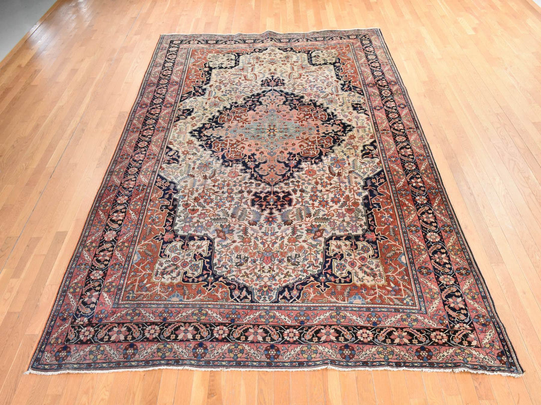 8'5" x 11'4" Vintage Hand Knotted Ivory Wool Rectangle Oriental Rug - MOA10278476