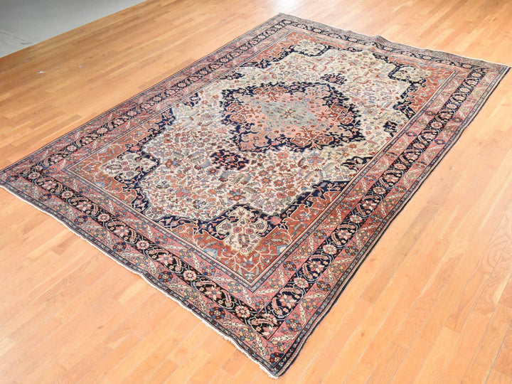 8'5" x 11'4" Vintage Hand Knotted Ivory Wool Rectangle Oriental Rug - MOA10278476