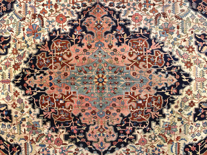 8'5" x 11'4" Vintage Hand Knotted Ivory Wool Rectangle Oriental Rug - MOA10278476