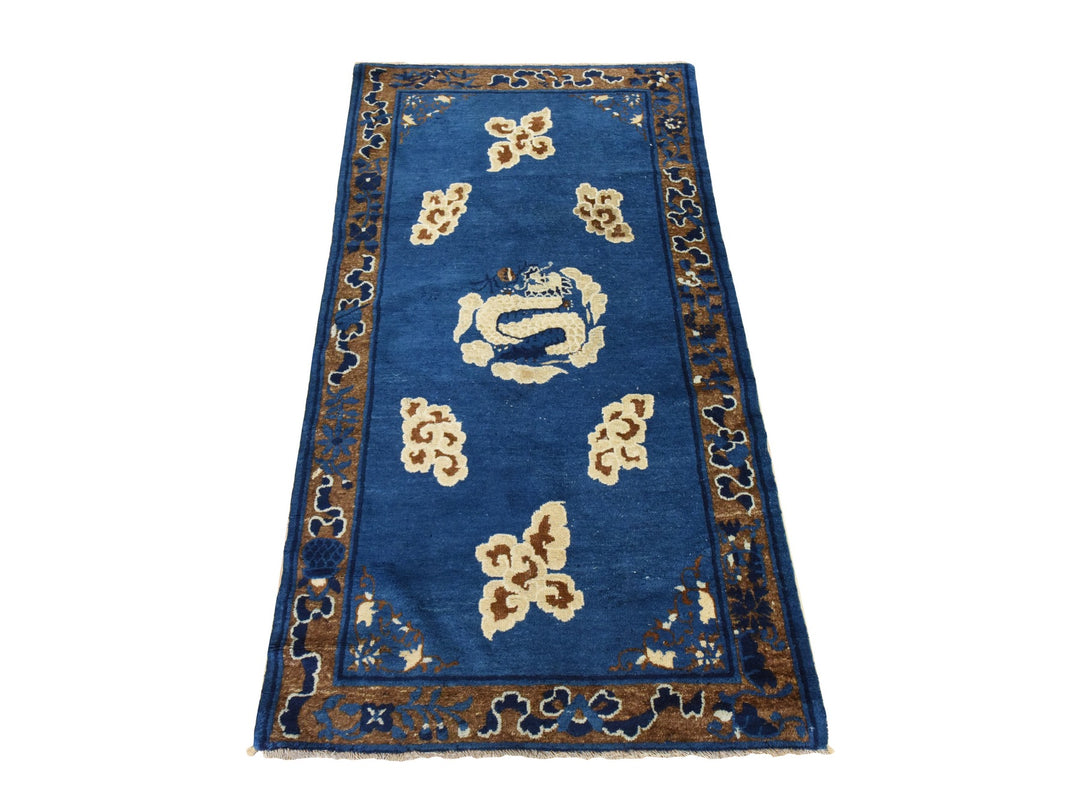 3'0" x 5'6" Vintage Hand Knotted Blue Wool Rectangle Oriental Rug - MOA10278478