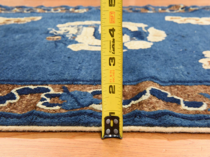 3'0" x 5'6" Vintage Hand Knotted Blue Wool Rectangle Oriental Rug - MOA10278478
