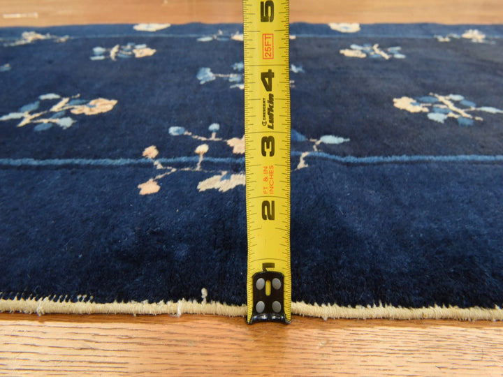 3'0" x 4'6" Vintage Hand Knotted Blue Wool Rectangle Oriental Rug - MOA10278479