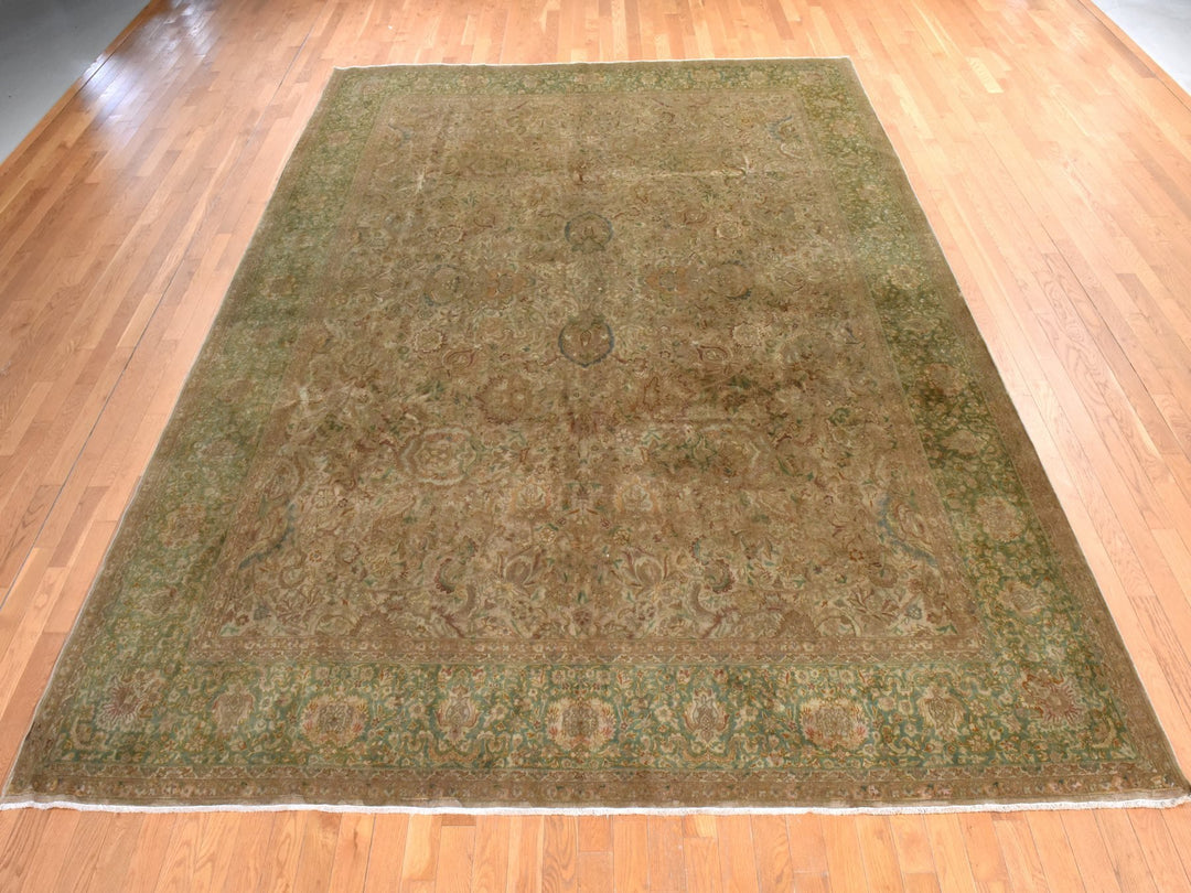 9'9" x 13'0" Vintage Hand Knotted Brown Wool Rectangle Oriental Rug - MOA10278480