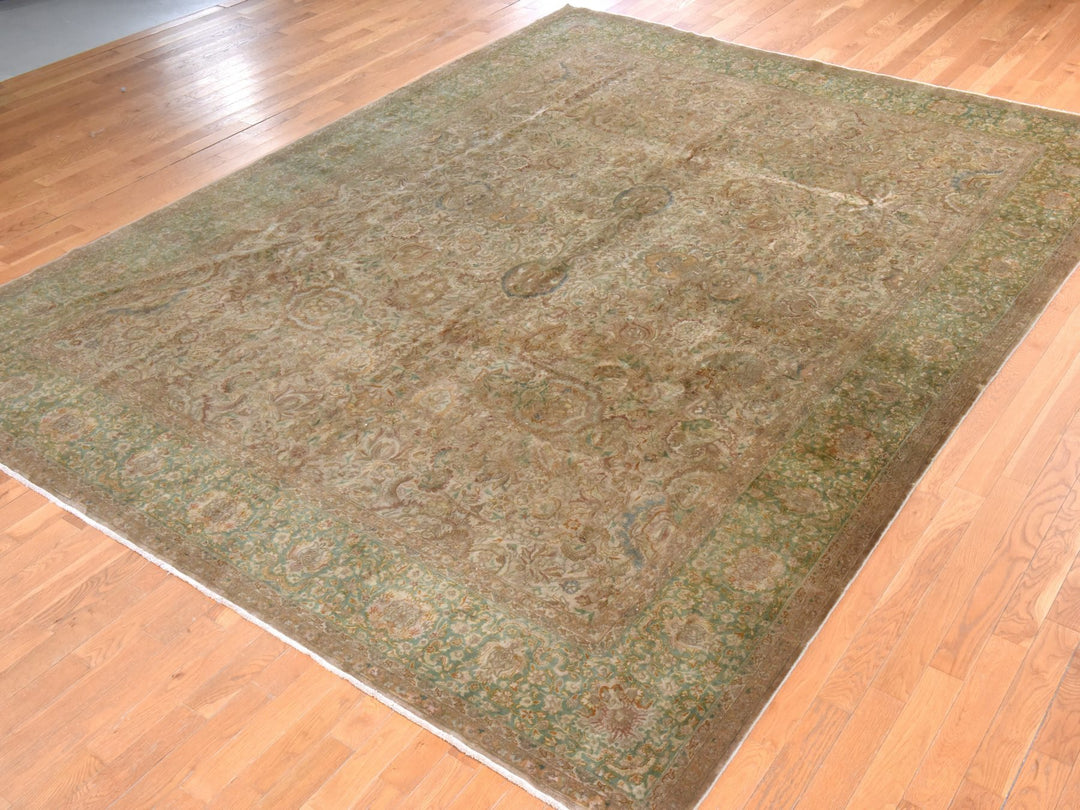 9'9" x 13'0" Vintage Hand Knotted Brown Wool Rectangle Oriental Rug - MOA10278480