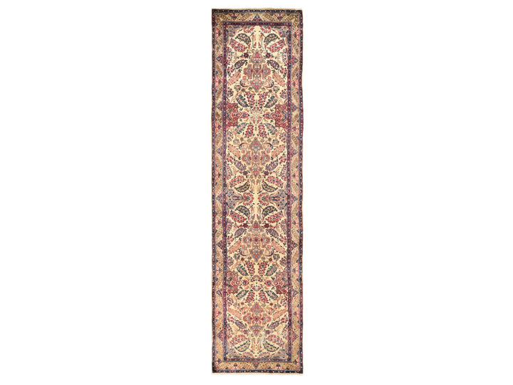 3'0" x 12'0" Vintage Hand Knotted Ivory Wool Runner Oriental Rug - MOA10278485
