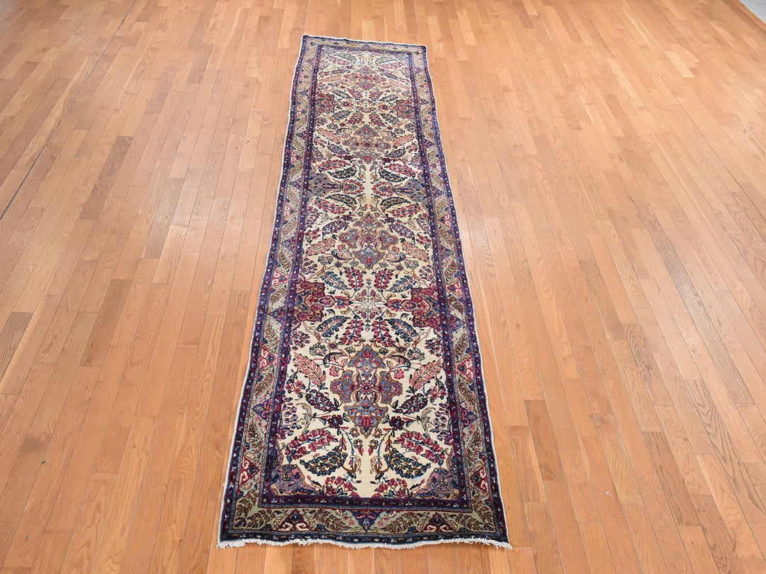 3'0" x 12'0" Vintage Hand Knotted Ivory Wool Runner Oriental Rug - MOA10278485