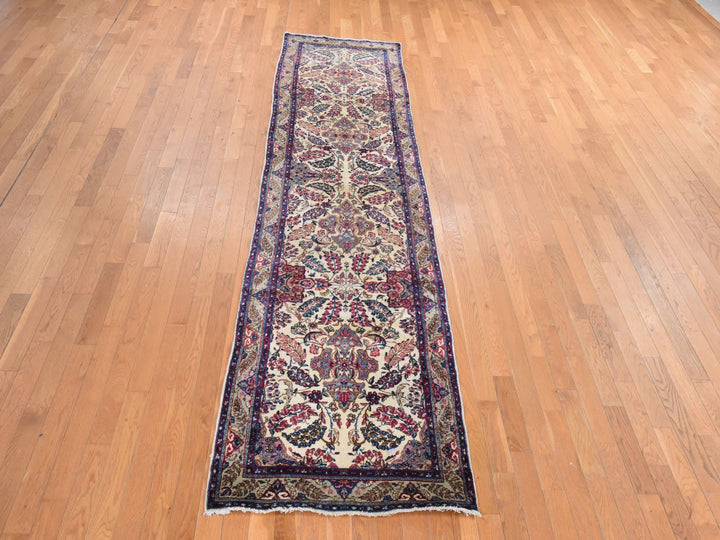 3'0" x 12'0" Vintage Hand Knotted Ivory Wool Runner Oriental Rug - MOA10278485