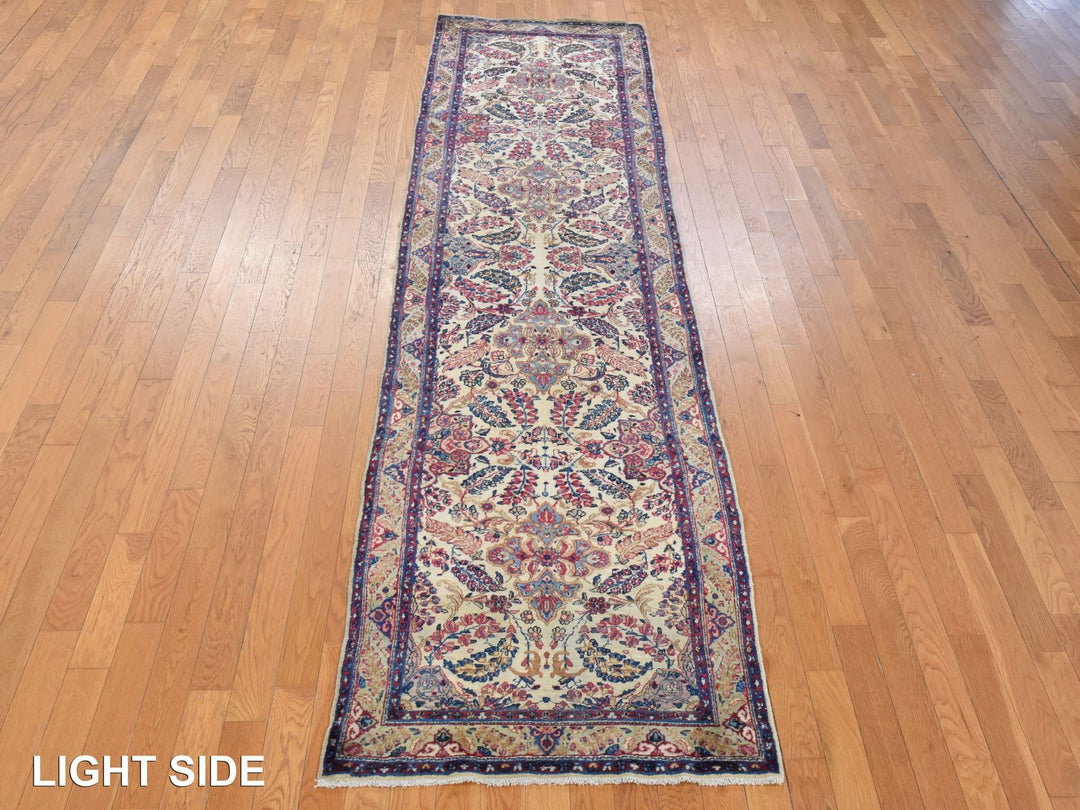 3'0" x 12'0" Vintage Hand Knotted Ivory Wool Runner Oriental Rug - MOA10278485
