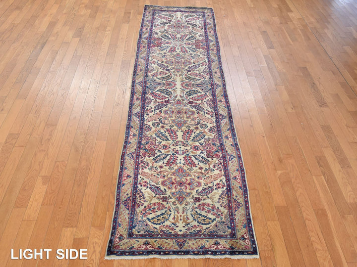 3'0" x 12'0" Vintage Hand Knotted Ivory Wool Runner Oriental Rug - MOA10278485