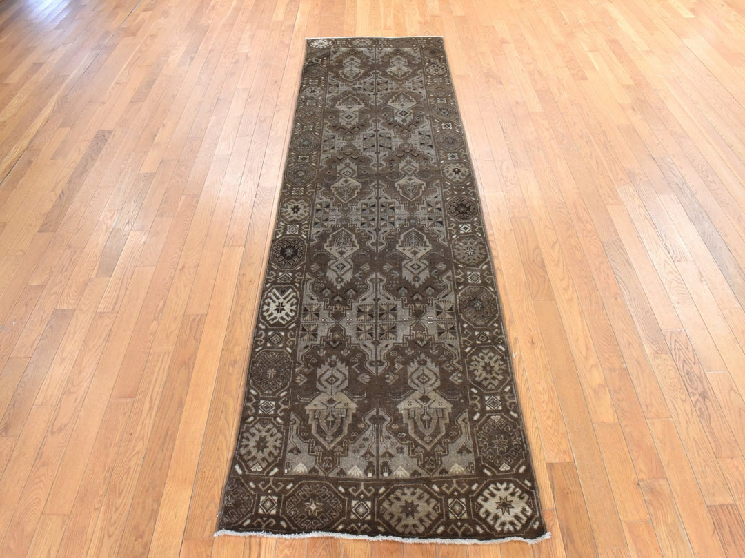 2'10" x 9'2" New Hand Knotted Brown Wool Runner Oriental Rug - MOA10278491