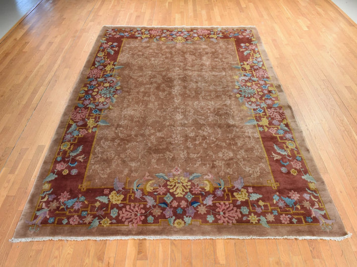8'10" x 11'5" Vintage Hand Knotted Brown Wool Rectangle Oriental Rug - MOA10278492