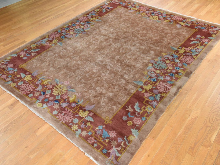 8'10" x 11'5" Vintage Hand Knotted Brown Wool Rectangle Oriental Rug - MOA10278492