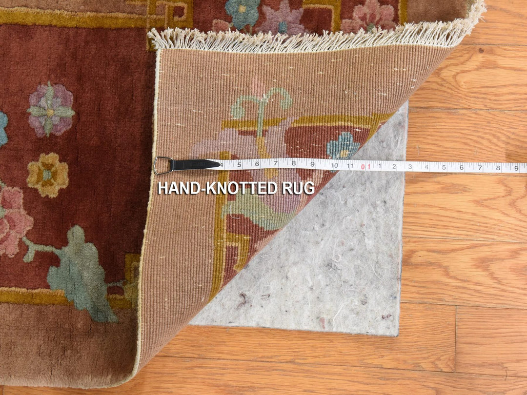 8'10" x 11'5" Vintage Hand Knotted Brown Wool Rectangle Oriental Rug - MOA10278492