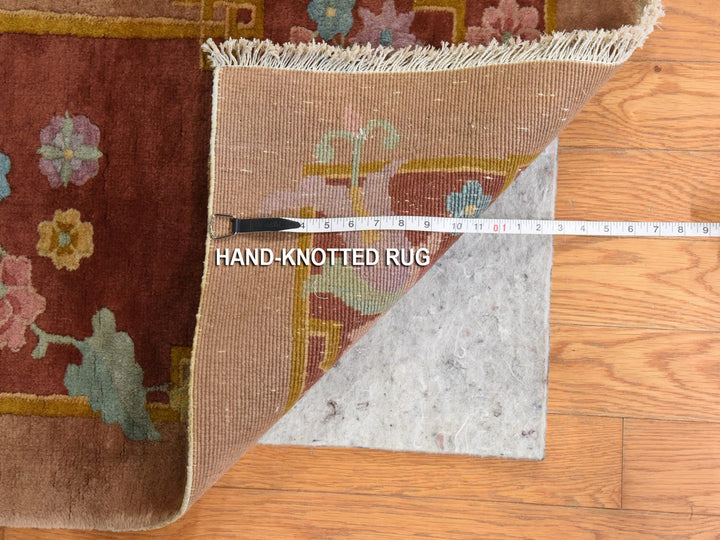 8'10" x 11'5" Vintage Hand Knotted Brown Wool Rectangle Oriental Rug - MOA10278492